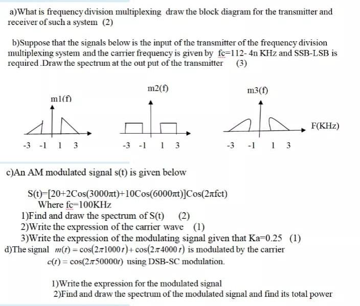 Solved a) What is frequency division multiplexing draw the | Chegg.com