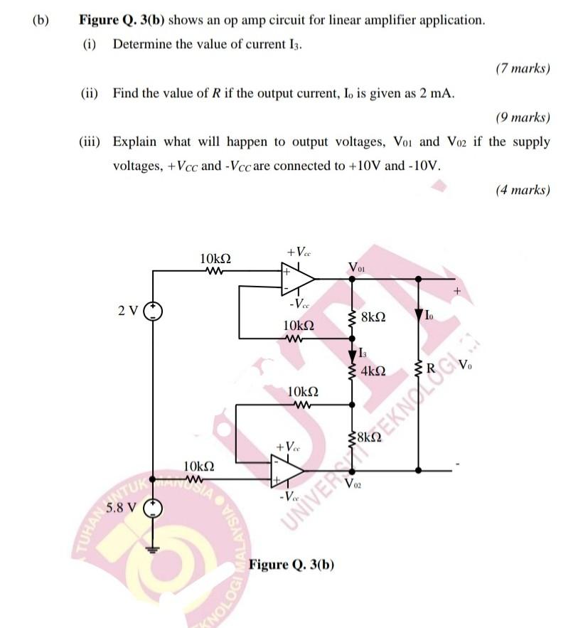 Solved (b) Figure Q. 3(b) shows an op amp circuit for linear | Chegg.com