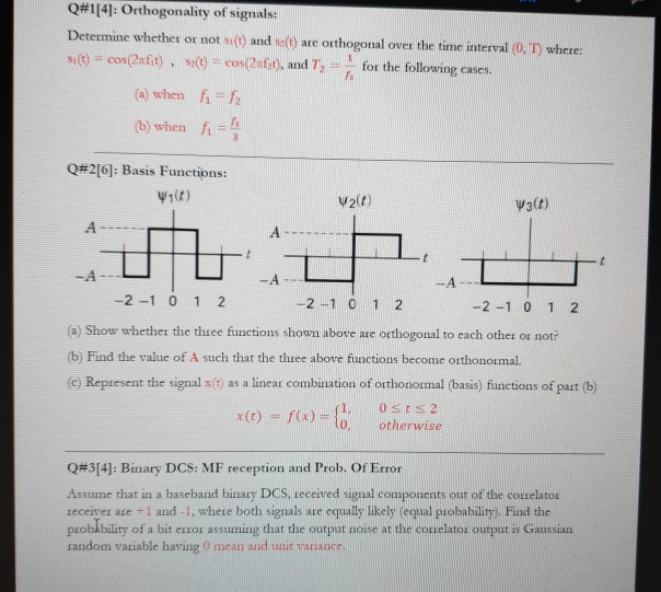 Solved Q#1[41: Orthogonality of signals: Determine whether | Chegg.com