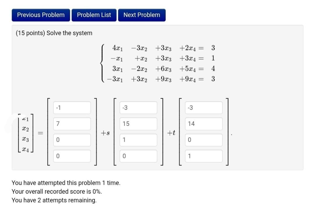 Solved (15 points) Solve the system | Chegg.com