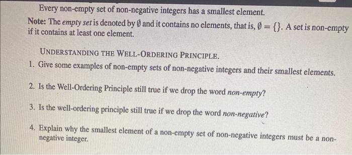 Solved Every non-empty set of non-negative integers has a | Chegg.com
