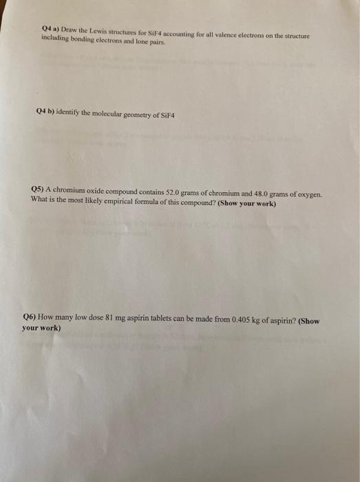 Solved 04.) Draw the Lewis structures for SiF4 accounting | Chegg.com