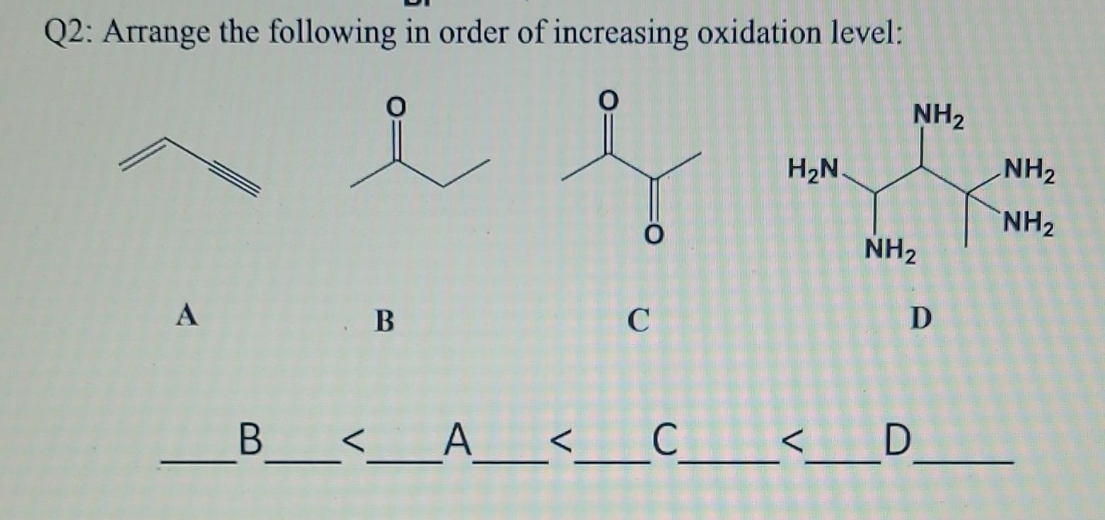 Oxidation Level Solved Q2: Arrange the following in order of increasing | Chegg.com