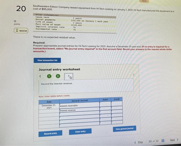 Solved Southwestern Edison Company leased equipment Eom