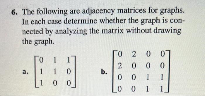 Solved 6. The following are adjacency matrices for graphs. | Chegg.com