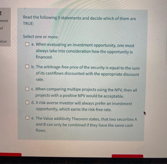 Solved 2 wered Read the following 5 statements and decide | Chegg.com