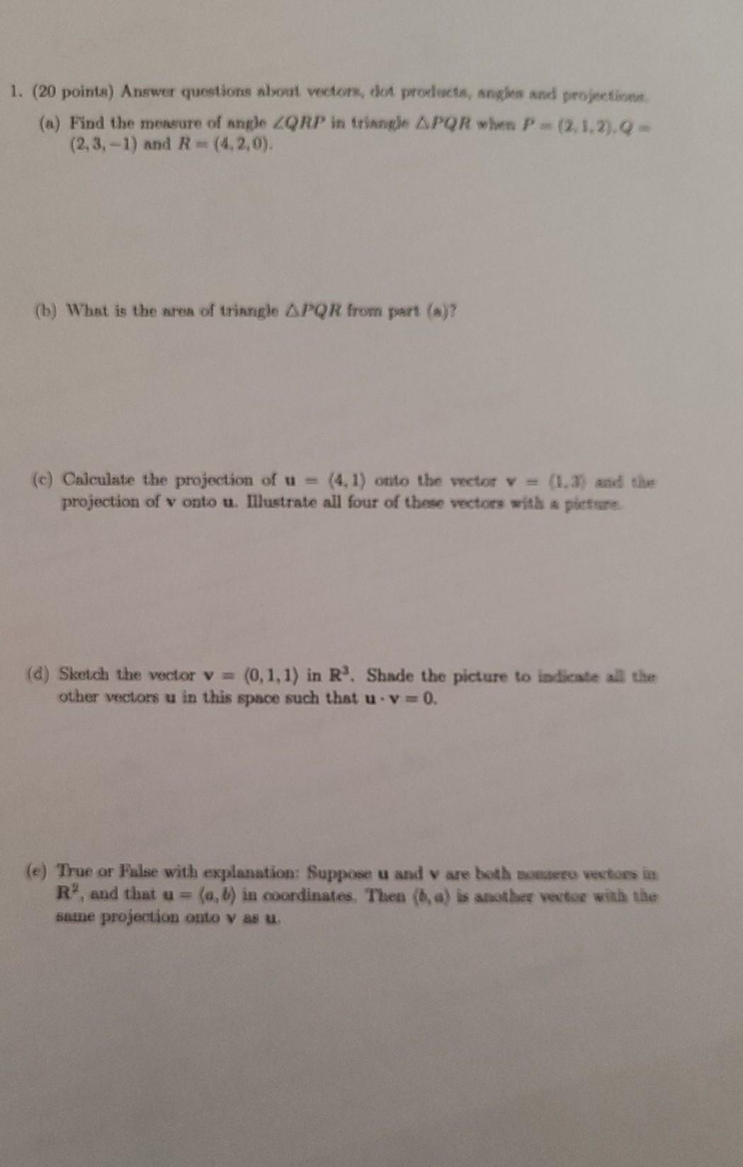 Solved 1. (20 points) Answer questions about vector de | Chegg.com