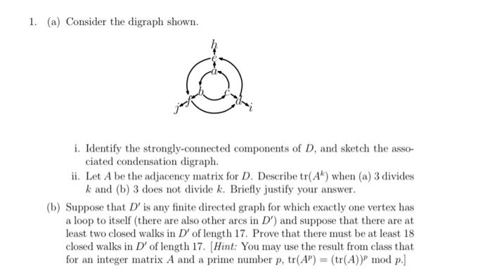 Finite Math Digraph 1. (a) Consider the digraph shown. i. Identify the | Chegg.com