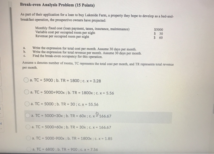 break even analysis case study with solution