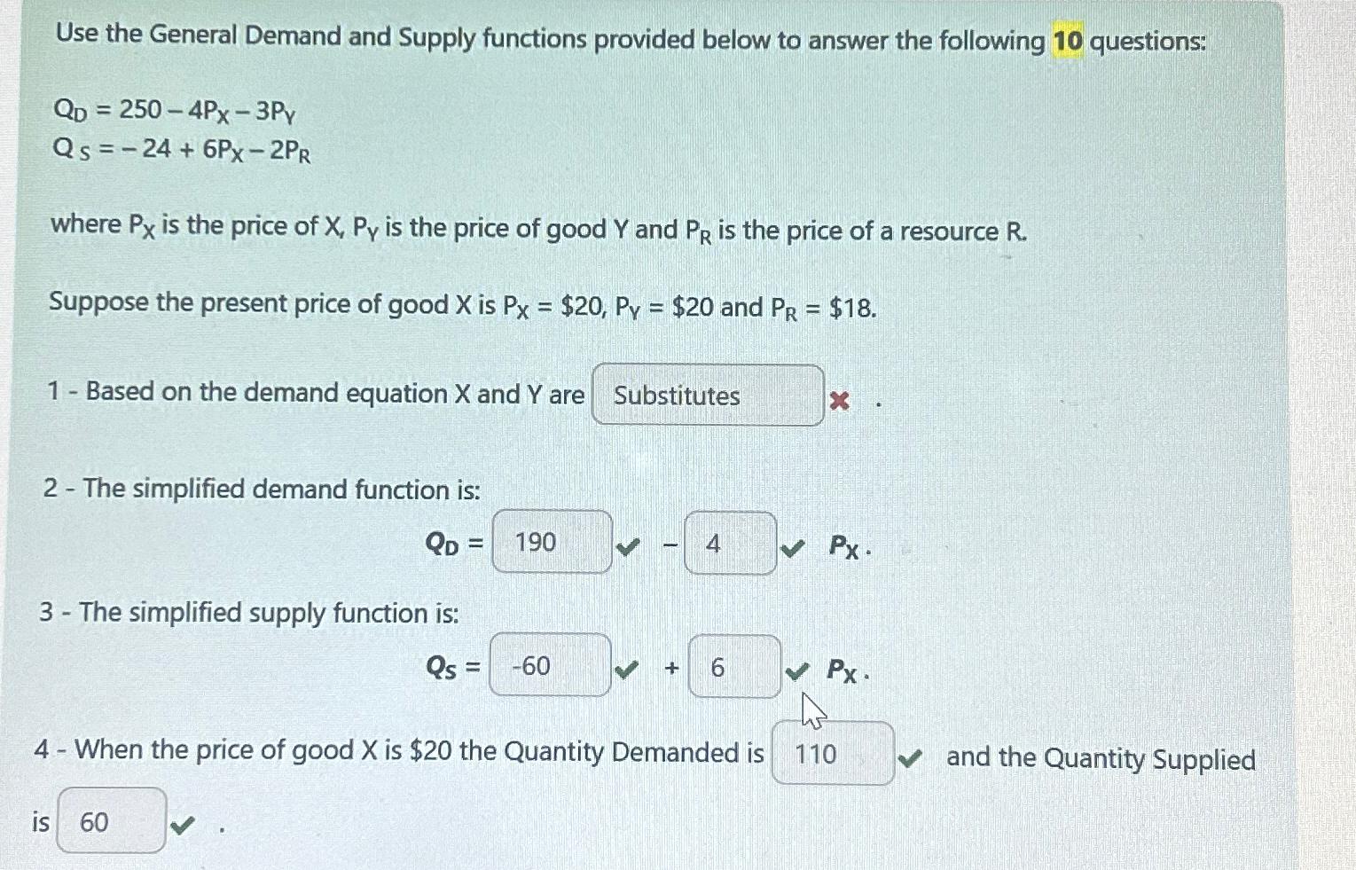 Solved Use the General Demand and Supply functions provided | Chegg.com