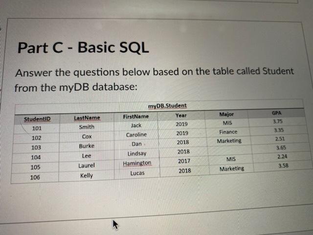 Solved Part C - Basic SQL Answer the questions below based | Chegg.com
