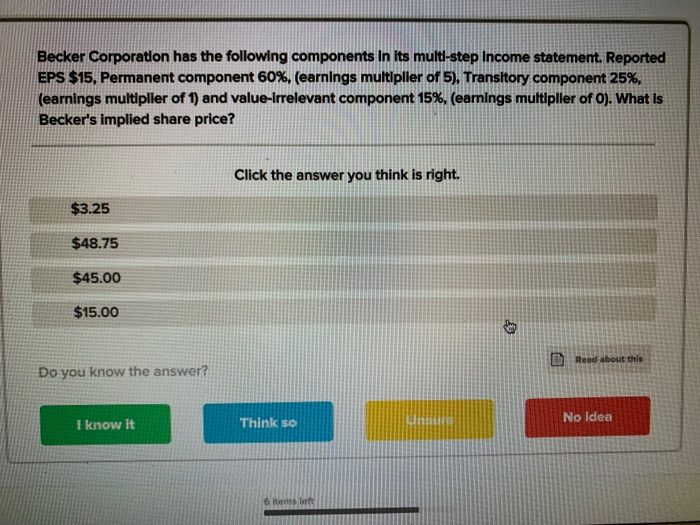 Solved Becker Corporation has the following components in | Chegg.com