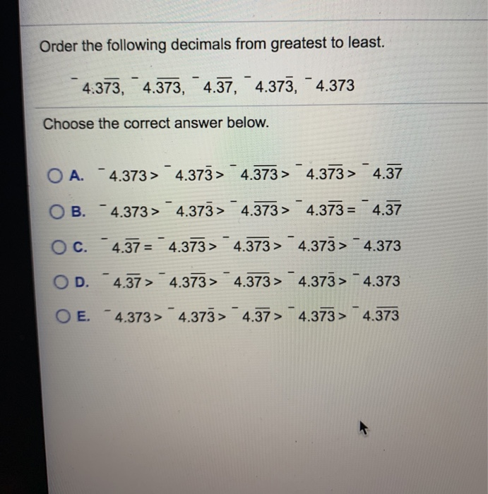 Solved Order the following decimals from greatest to least. | Chegg.com