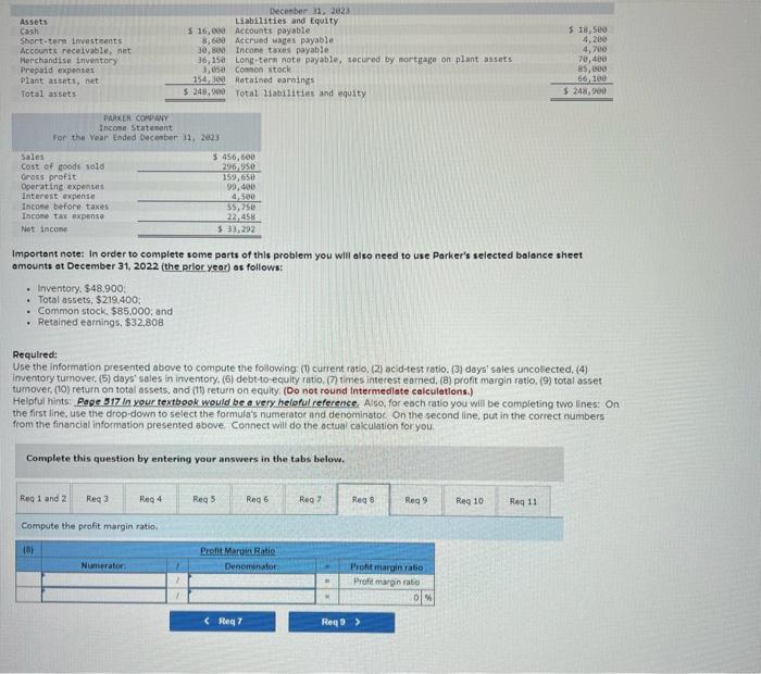 Solved The Following Are The Financial Statements Of Parker | Chegg.com