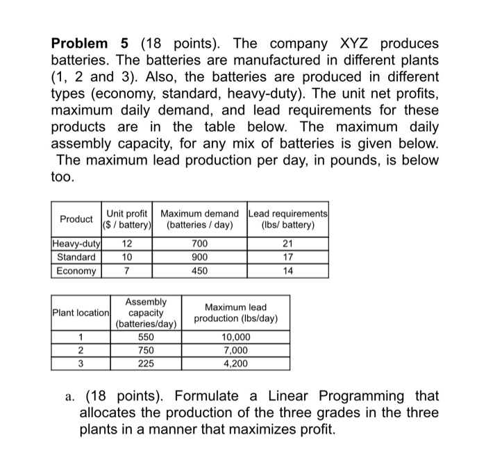 Solved Problem 5 (18 points). The company XYZ produces