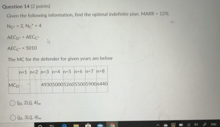 Solved Question 14 (2 points) Given the following | Chegg.com