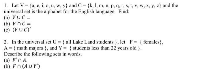 Solved 1 Let V A E I O U W Y And C K L M Chegg Com