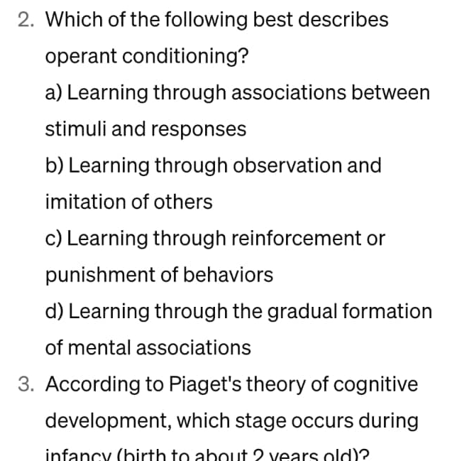 Solved Which of the following best describes operant Chegg