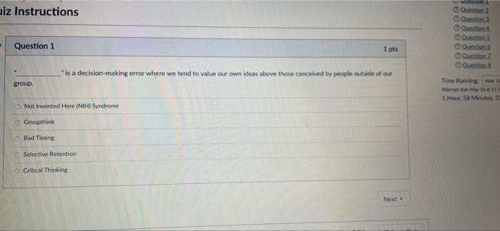 Solved uiz Instructions Question Question Question 1 1 pts | Chegg.com