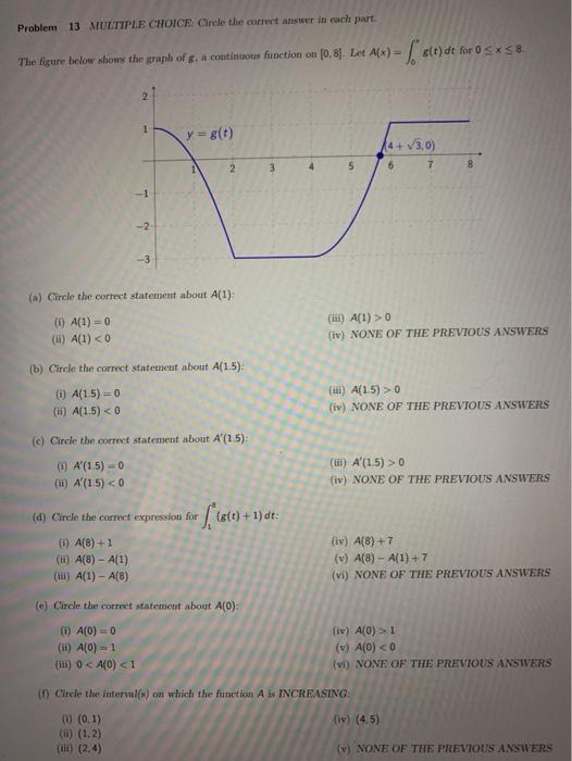Solved Problem 13 MULTIPLE CHOICE Circle the correct answer | Chegg.com