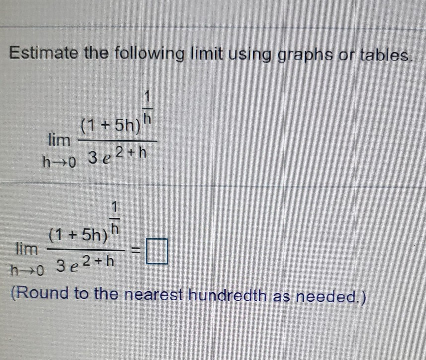 Solved Estimate the following limit using graphs or tables. | Chegg.com