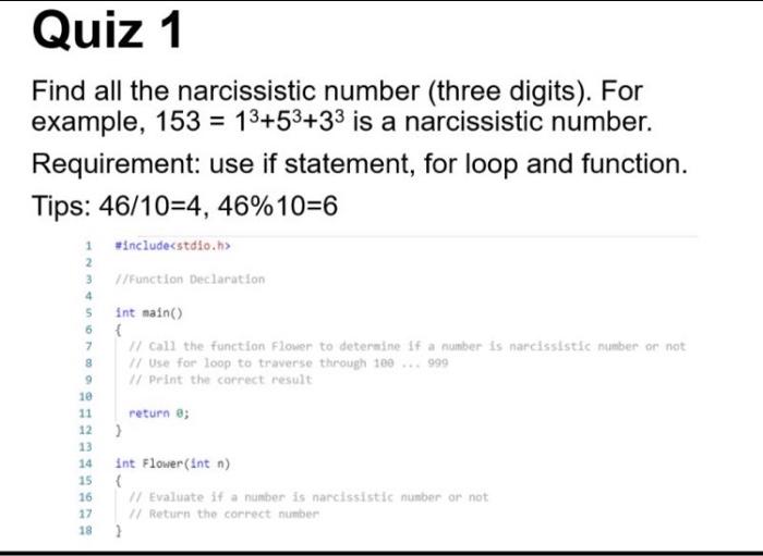 Solved Quiz 1 Find all the narcissistic number (three | Chegg.com