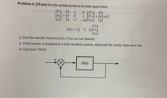 Solved Problem 6. [10pts] For the system given in its state | Chegg.com
