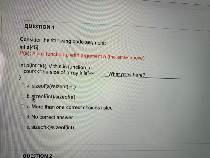Solved QUESTION 1 Consider the following code segment: int | Chegg.com