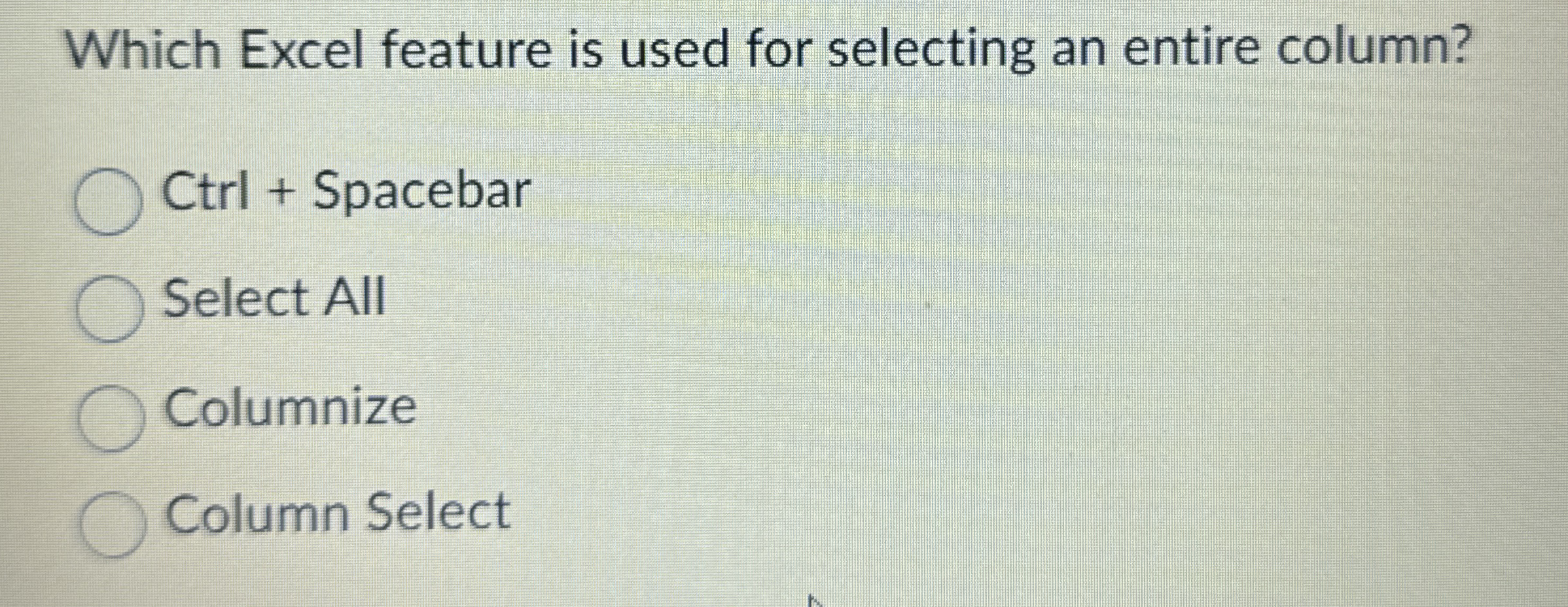 Solved Which Excel feature is used for selecting an entire | Chegg.com