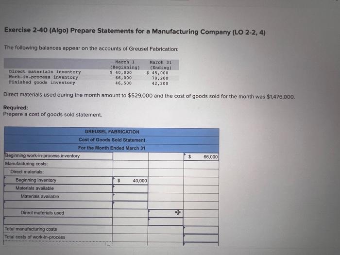 Solved Exercise 2-40 (Algo) Prepare Statements for a | Chegg.com