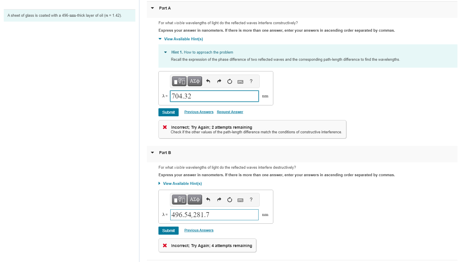Solved For what visible wavelengths of light do the | Chegg.com