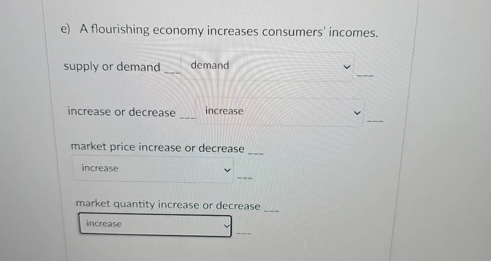 Solved e) ﻿A flourishing economy increases consumers'