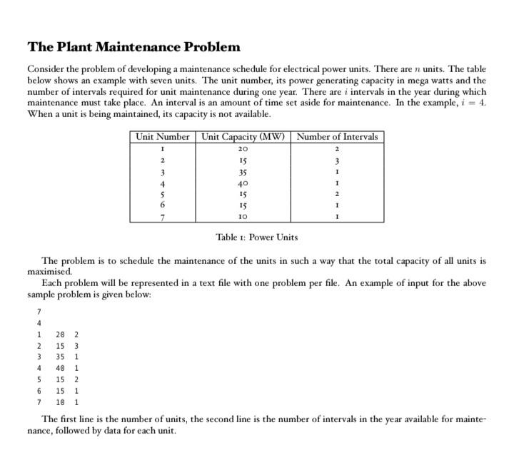 The Plant Maintenance Problem Consider the problem of | Chegg.com