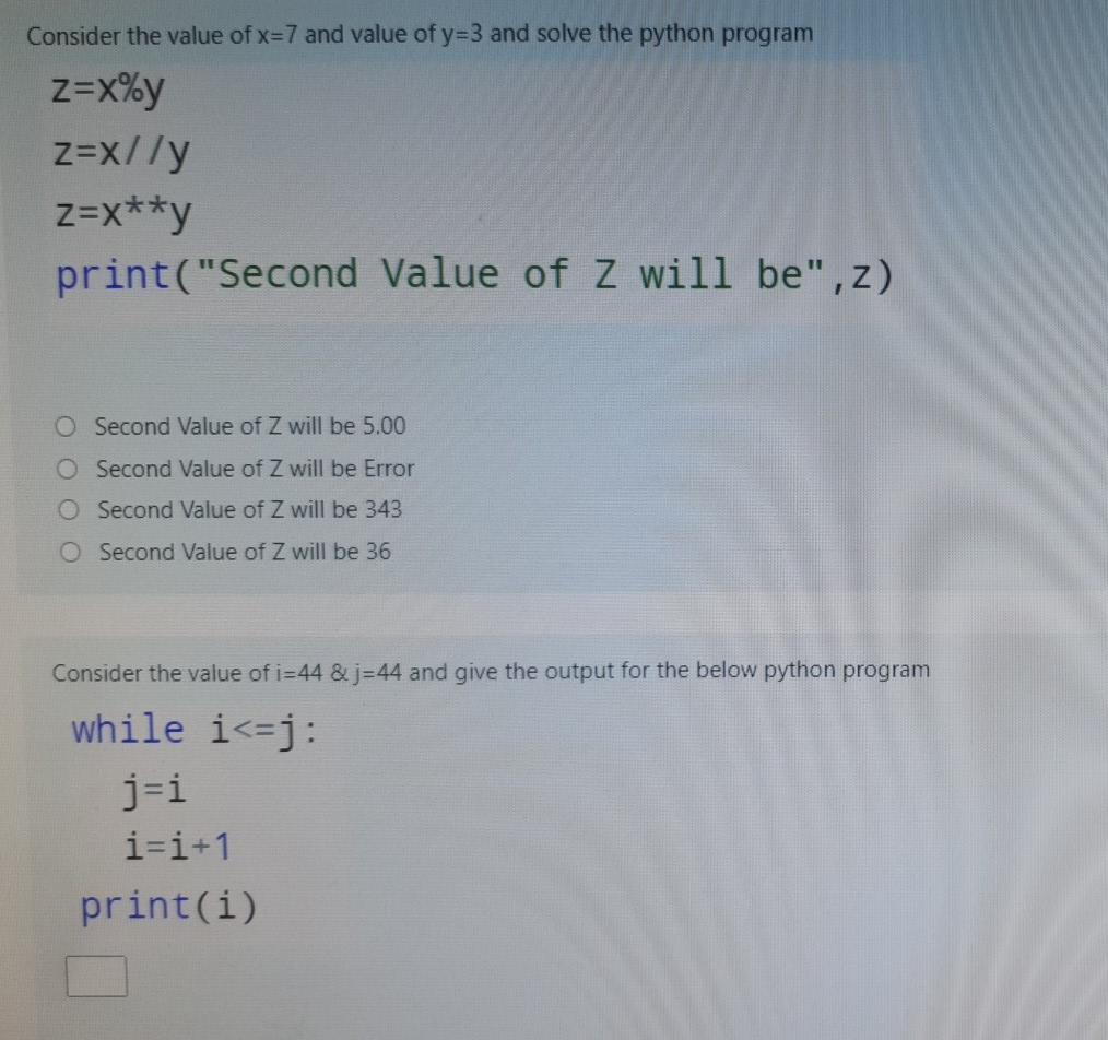 Solved Consider the value of x=7 and value of y=3 and solve | Chegg.com