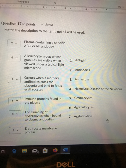 Solved Paragraph Styles Question 17 (6 points) Saved Match | Chegg.com