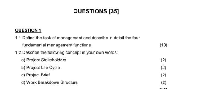 Solved QUESTION 1 1.1 Define The Task Of Management And | Chegg.com