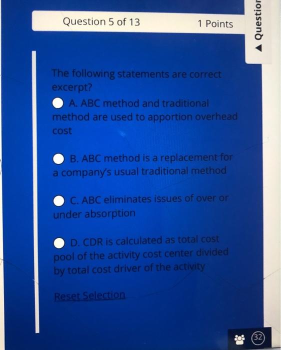Solved Question 5 of 13 1 Points The following statements | Chegg.com