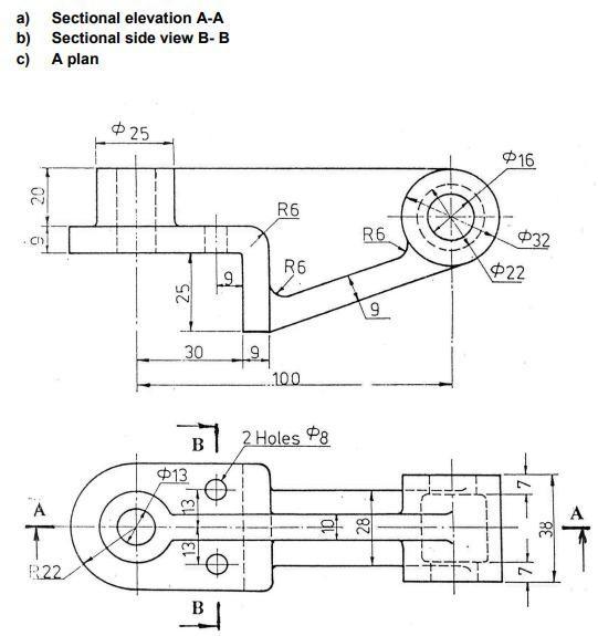 Solved a) Sectional elevation A-A b) Sectional side view B−B | Chegg.com