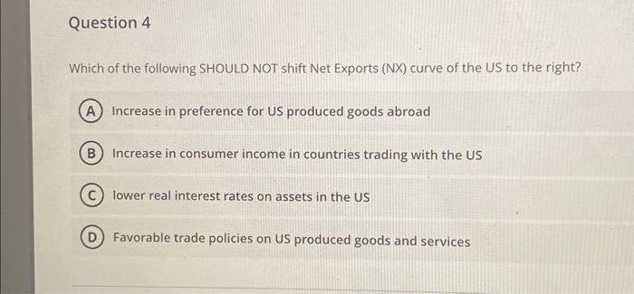 Solved Which of the following SHOULD NOT shift Net Exports | Chegg.com