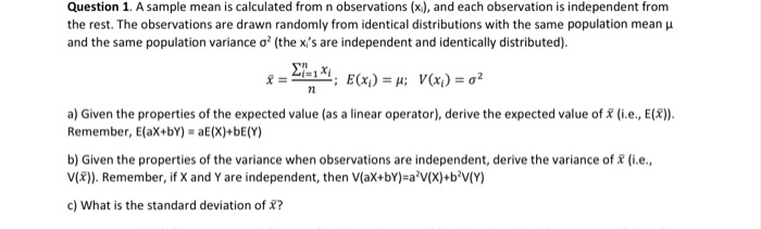 Solved Sample Mean Is Calculated From N Observations Xi Chegg Com