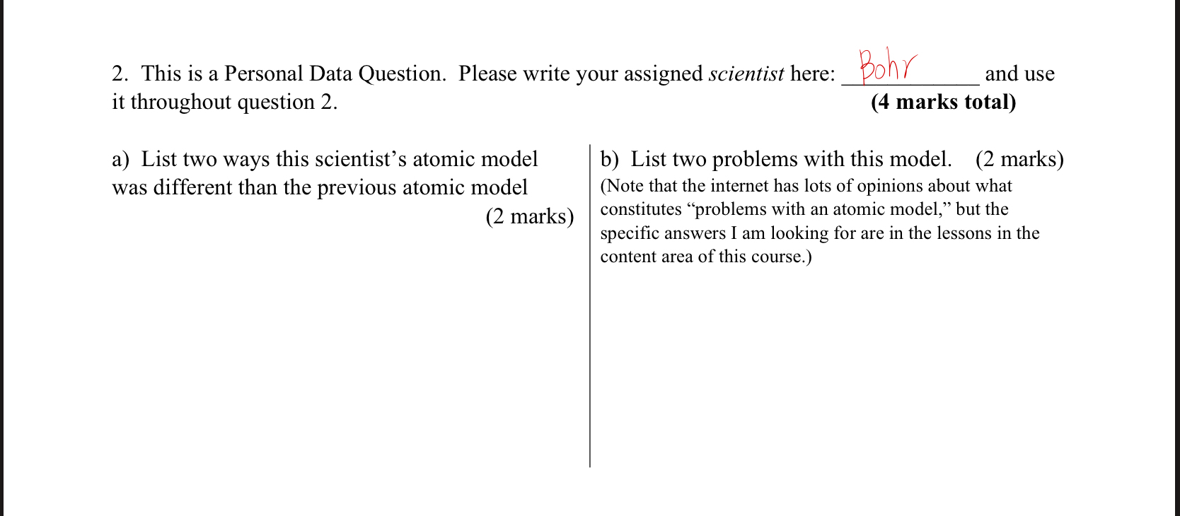 Solved This is a Personal Data Question. Please write your | Chegg.com