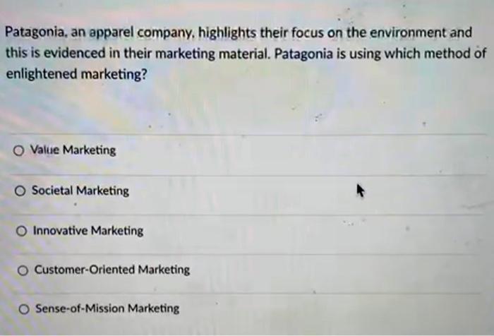 Solved Patagonia, an apparel company, highlights their focus | Chegg.com