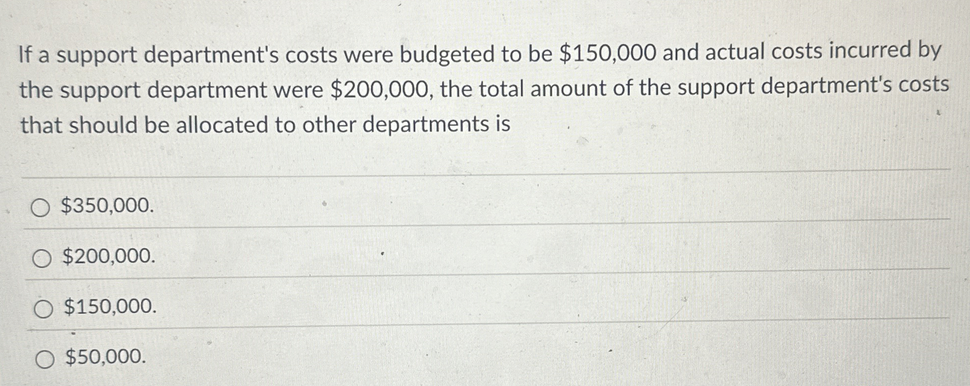 Solved If a support department's costs were budgeted to be | Chegg.com
