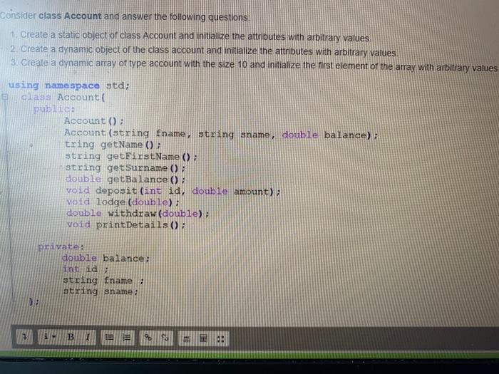 Solved consider class Account and answer the following | Chegg.com