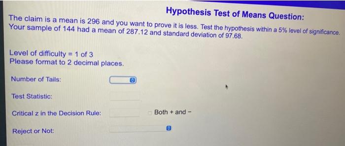 hypothesis test with means