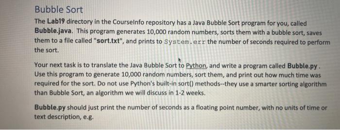 Solved Bubble Sort The Lab19 directory in the Courselnfo | Chegg.com
