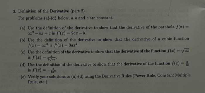 Solved 3. Definition of the Derivative (part 2) For problems | Chegg.com