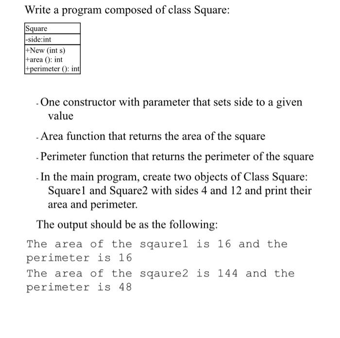 Solved Write a program composed of class Square: Square | Chegg.com