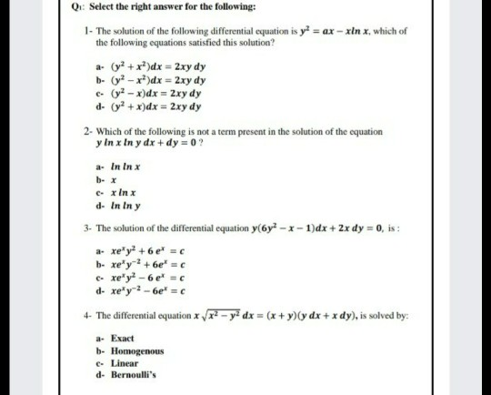 Solved Q Select The Right Answer For The Following 1 The Chegg Com