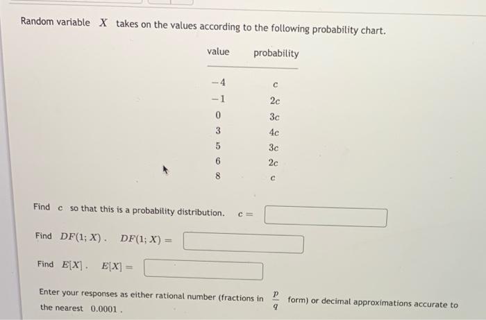 Solved Random variable x takes on the values according to | Chegg.com